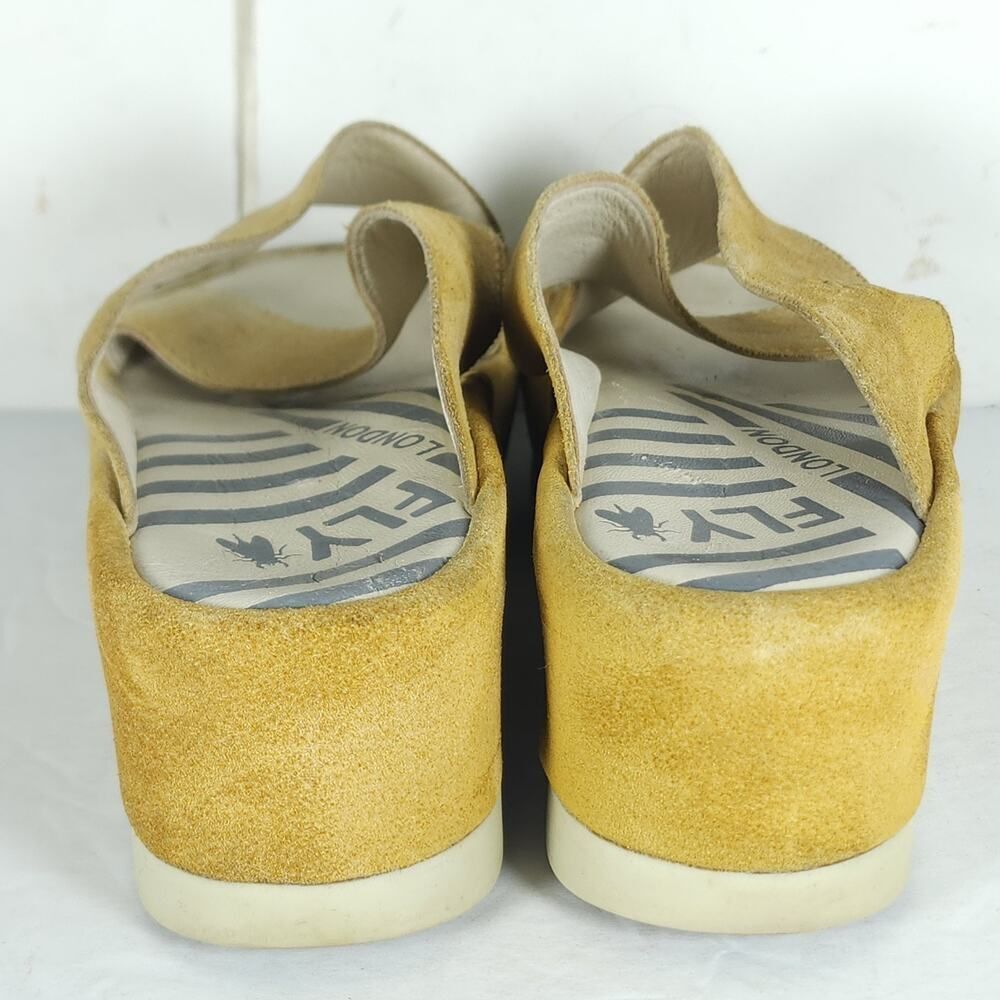 FLY LONDON Women’s Begsfly EU37 US6,5 Yellow Suede Platform Wedge Sandals - Picture 9 of 16